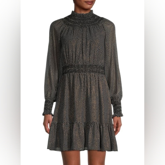 NWT MICHAEL Michael Kors Smocked Sparkle Chiffon Dress - Picture 1 of 10